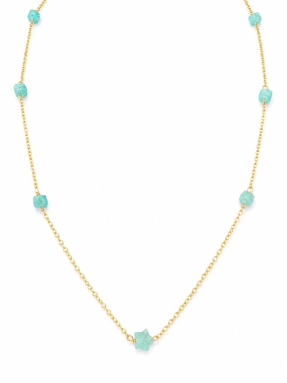 N024 Amazonite Star and Cube Station Gold Necklace
